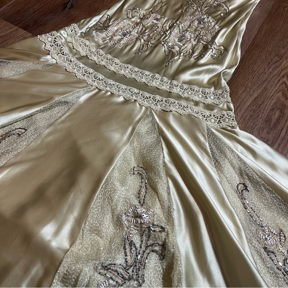Vintage 100% Silk Beaded Dress Lace Dress Vintage Drop Waist Gown Prom Dress - Picture 11 of 17